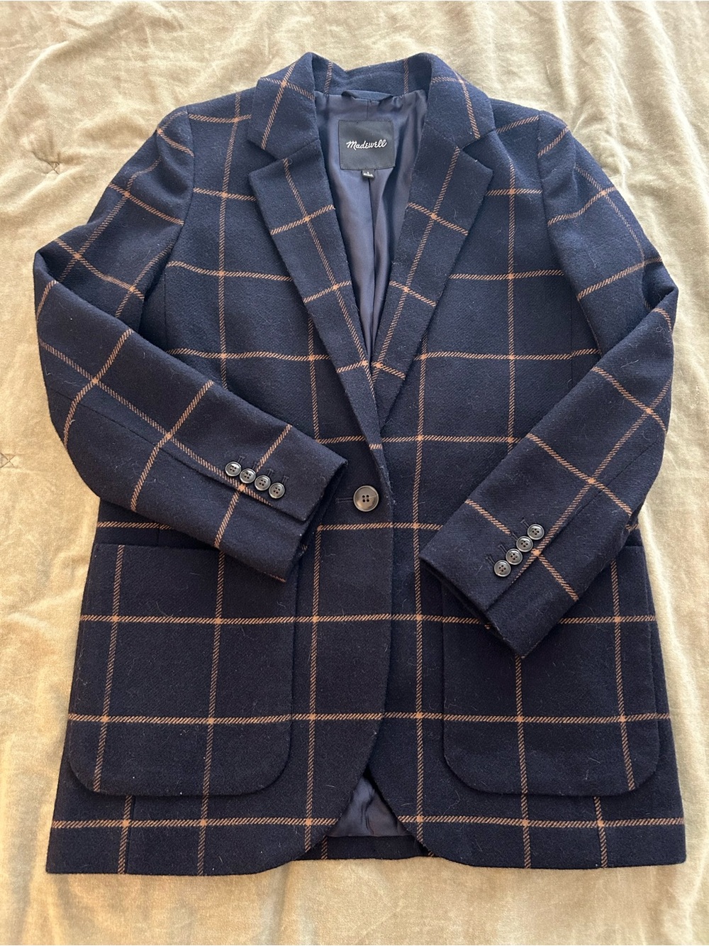 Madewell Navy Blazer with Tan Windowpane
